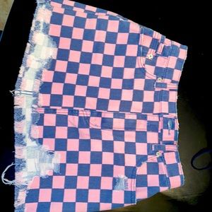 Free people “Printed Elodie Denim Mini Skirt” Size XS, Colors: Pink & Blue